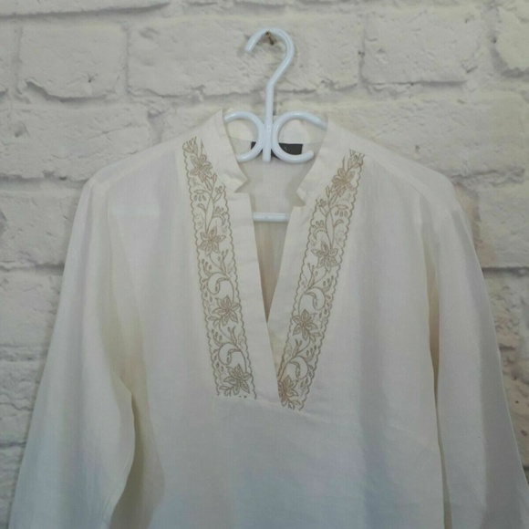 Style & Co White Linen Gold Tunic Cover Up Top - Picture 2 of 6